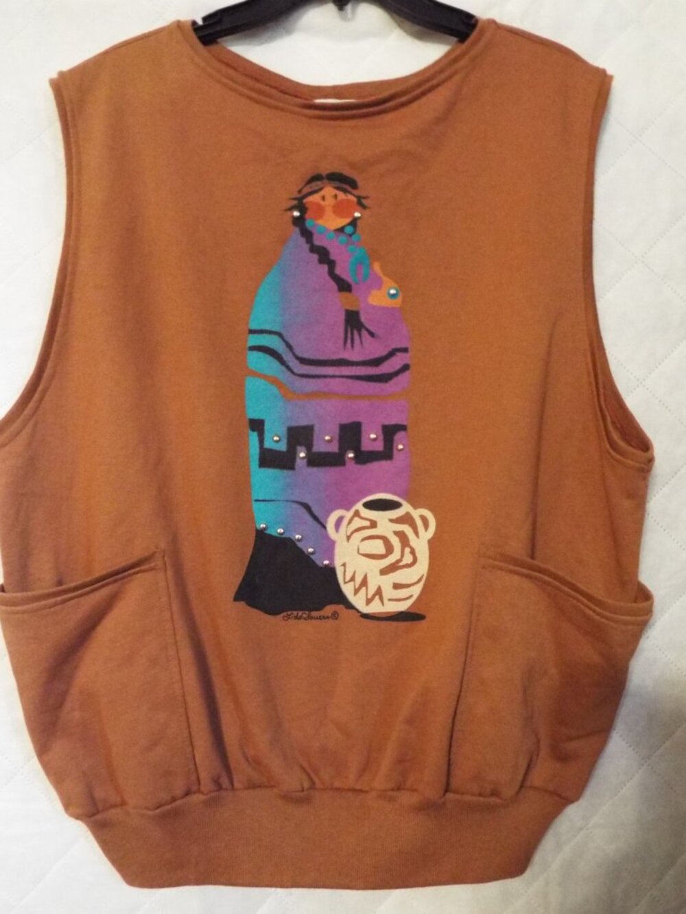 Vintage Lida Souers Native American Indigenous Studded Sweater Vest Size Large